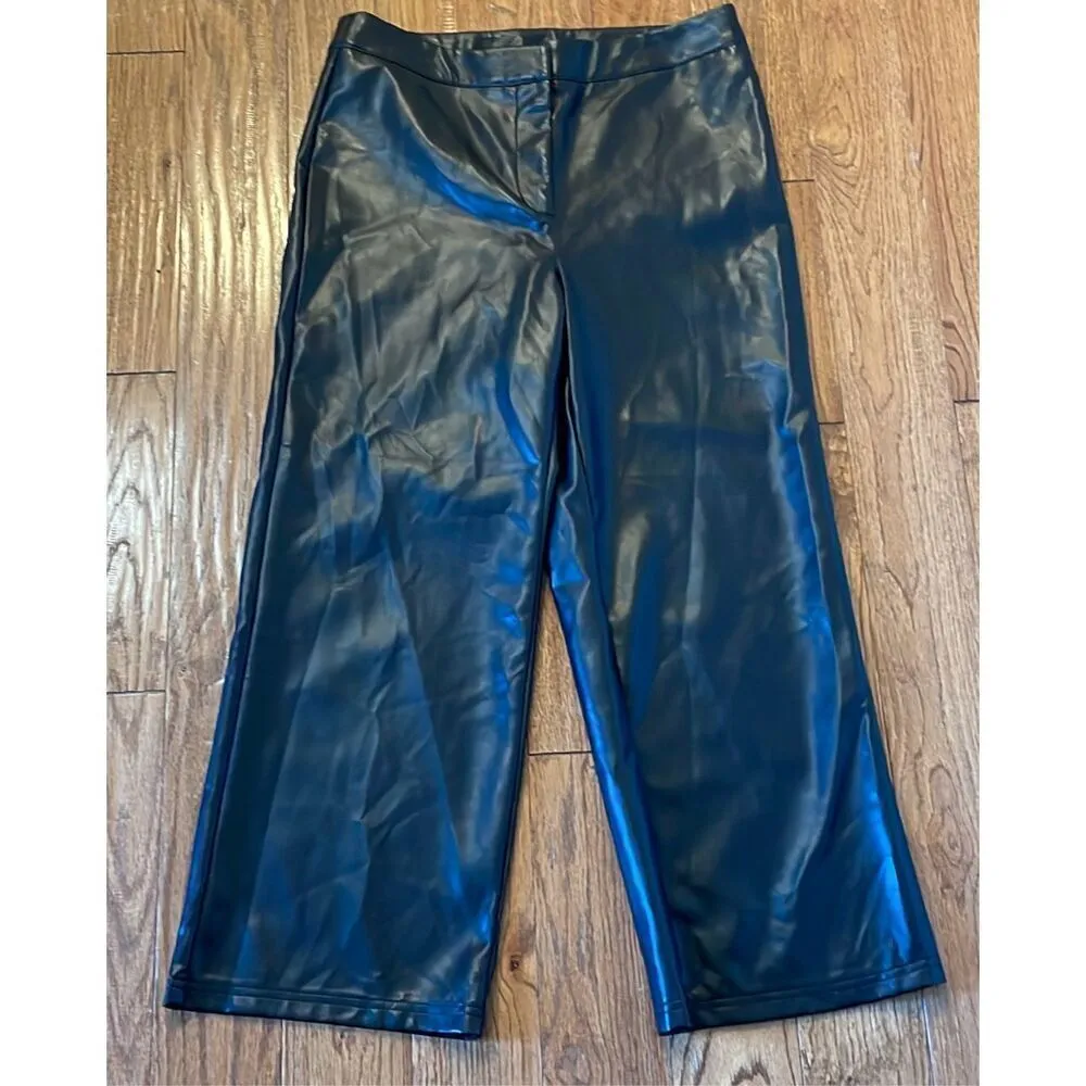 Bagatelle Collection black faux leather wide leg crop pant mediun - Image 11