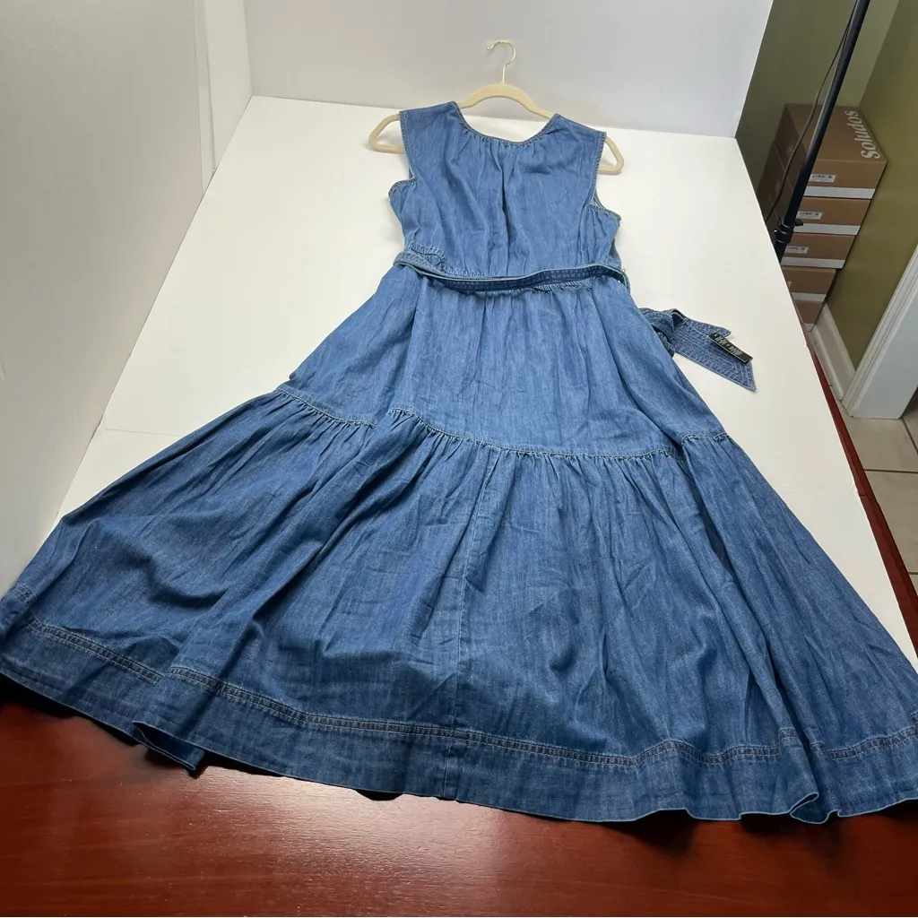 Lauren Ralph Lauren Blue Denim Sleeveless Dress‎ Womens SZ 14 Belted Western NEW - Image 14