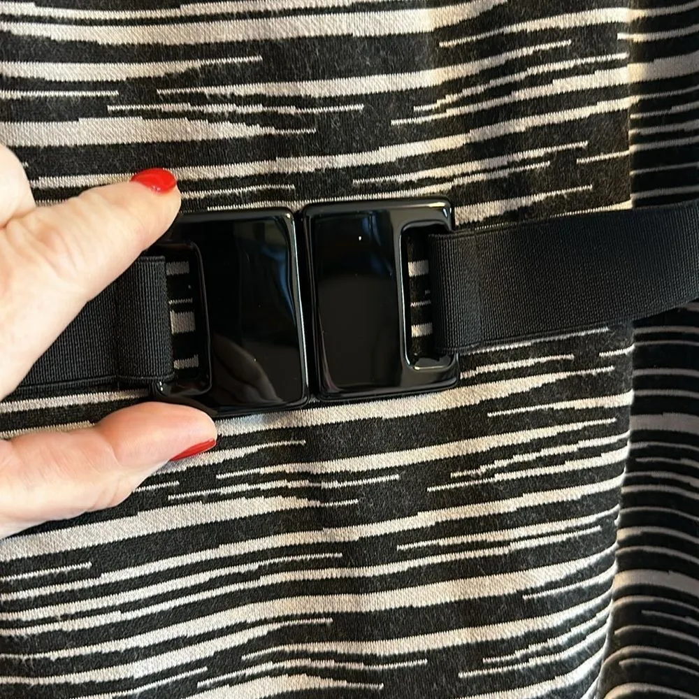 TRINA TURK Women’s Black & White Belted Zebra Stripe 3/4 Sleeve Dress Size 6 - Image 5