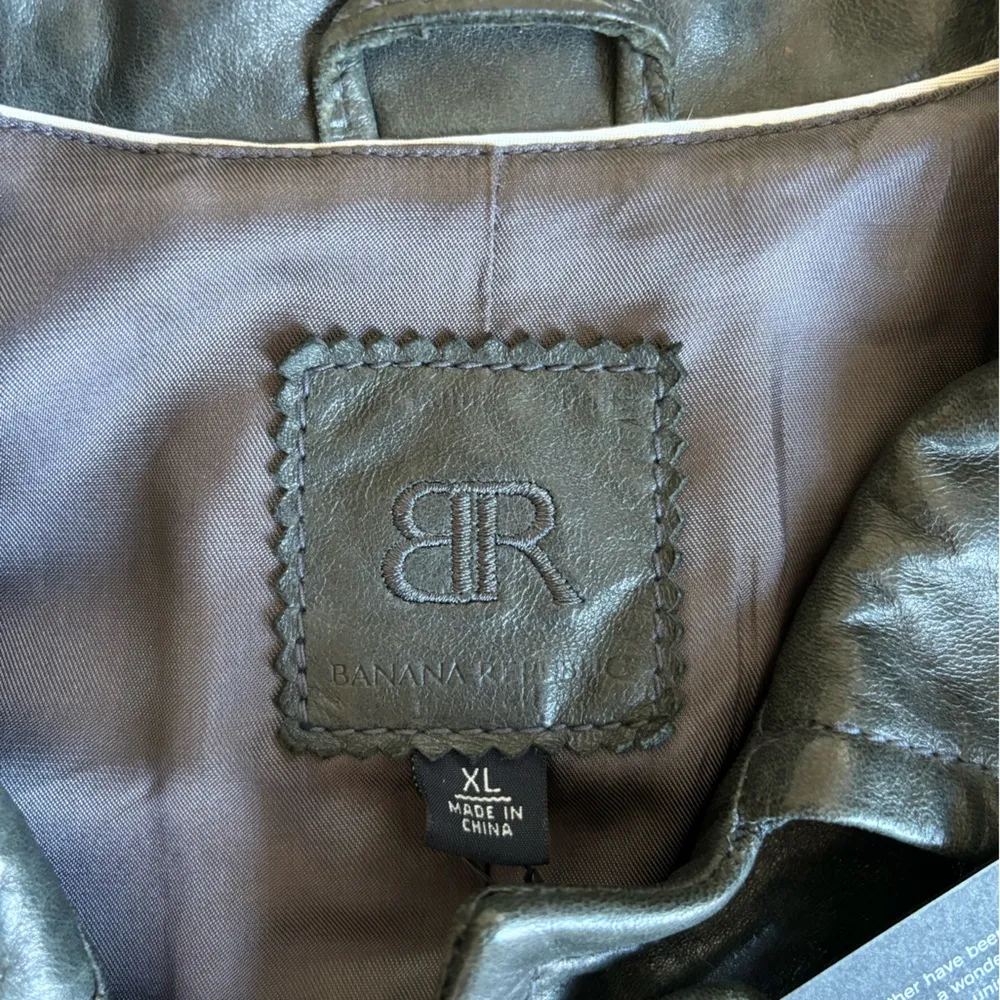 NWT Banana Republic black vintage genuine leather jacket early 2000s size XL! - Image 2