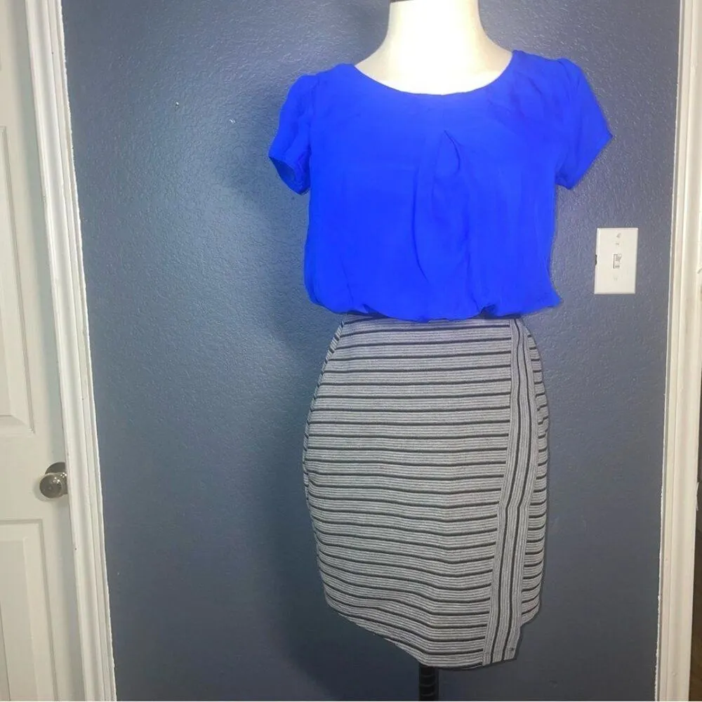Speechless Semi formal dress size small royal blue gray round neck crisscross - Image 9