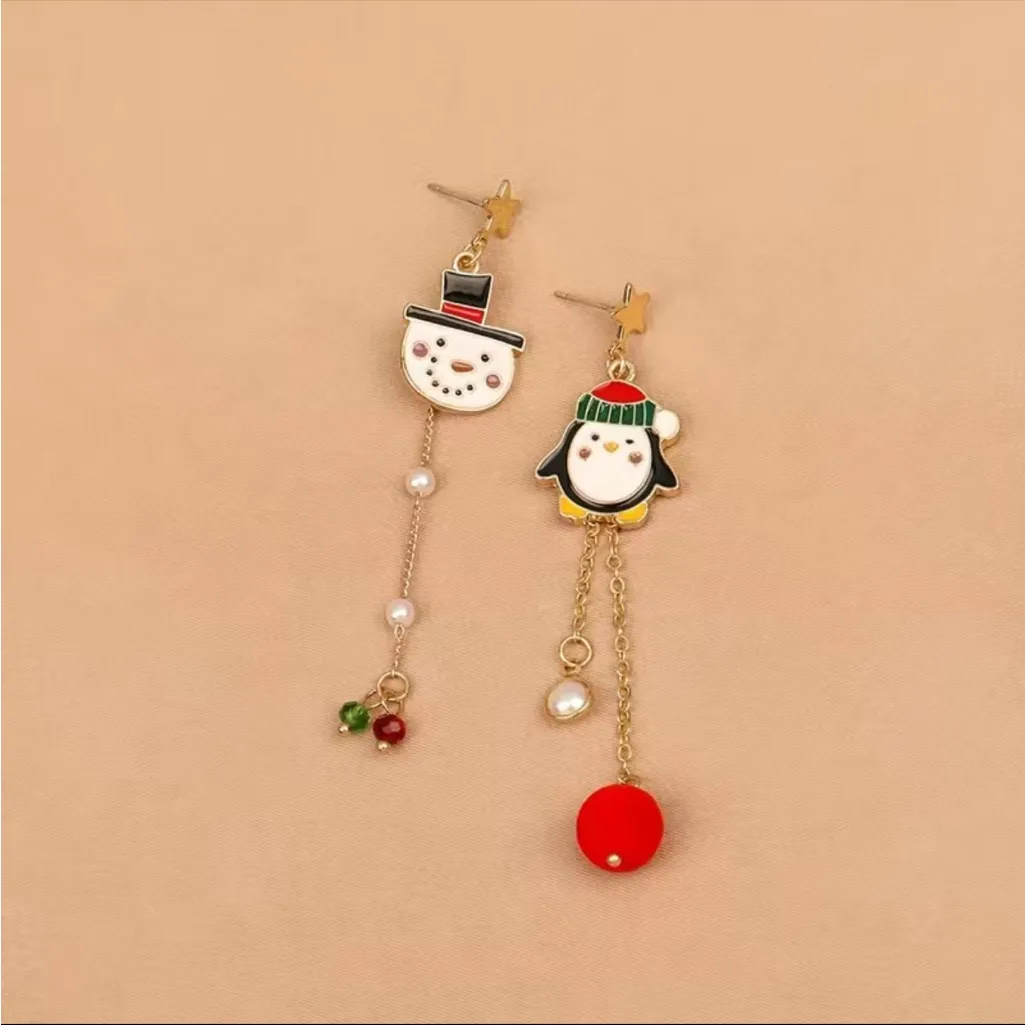 Creative Christmas Cartoon Snowmen Penguin Design Asymmetric Dangle‎ Earrings - Image 2