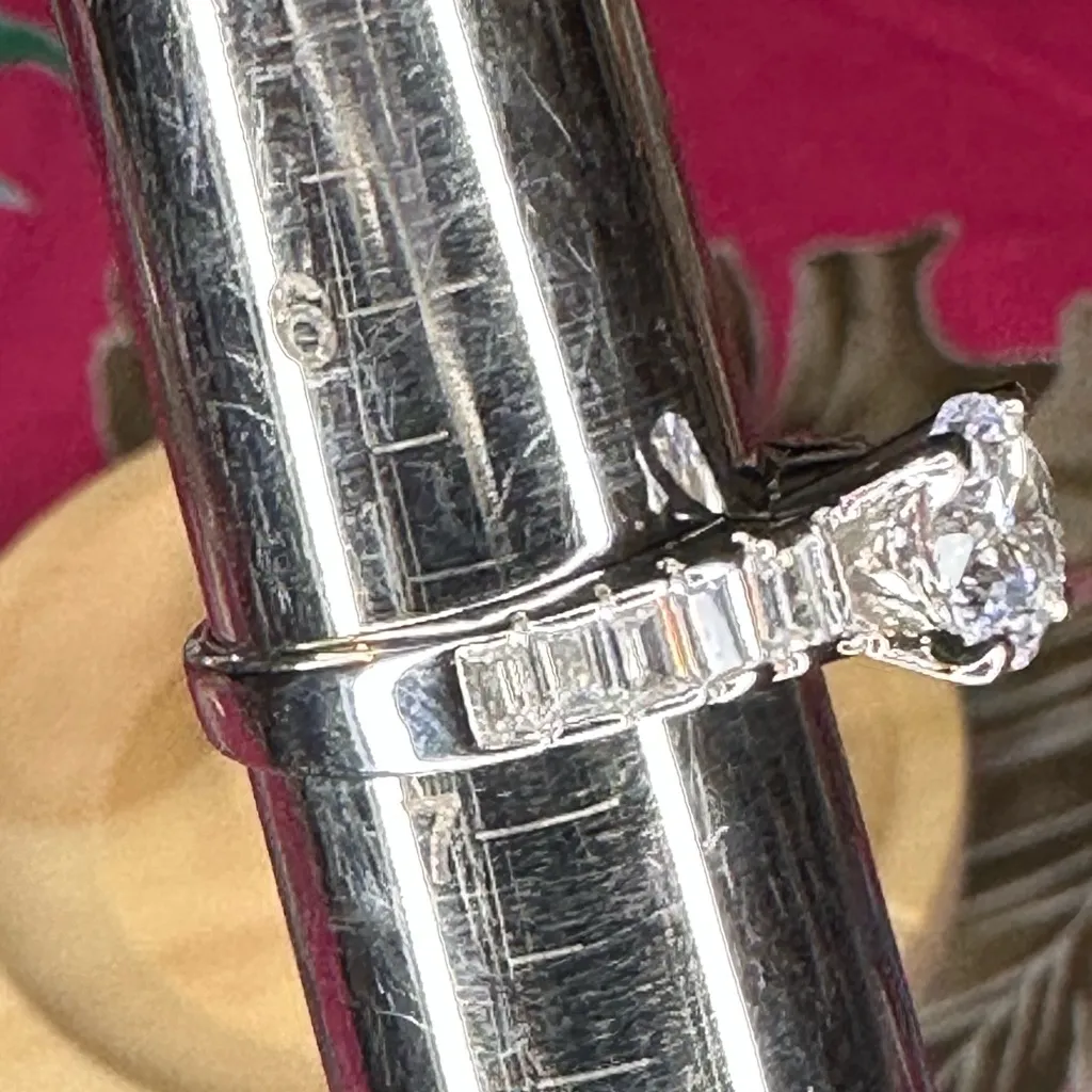 R9. Swarovski Round & Baguette Crystals Elegant Silver Rhodium Plated Ring - Image 2