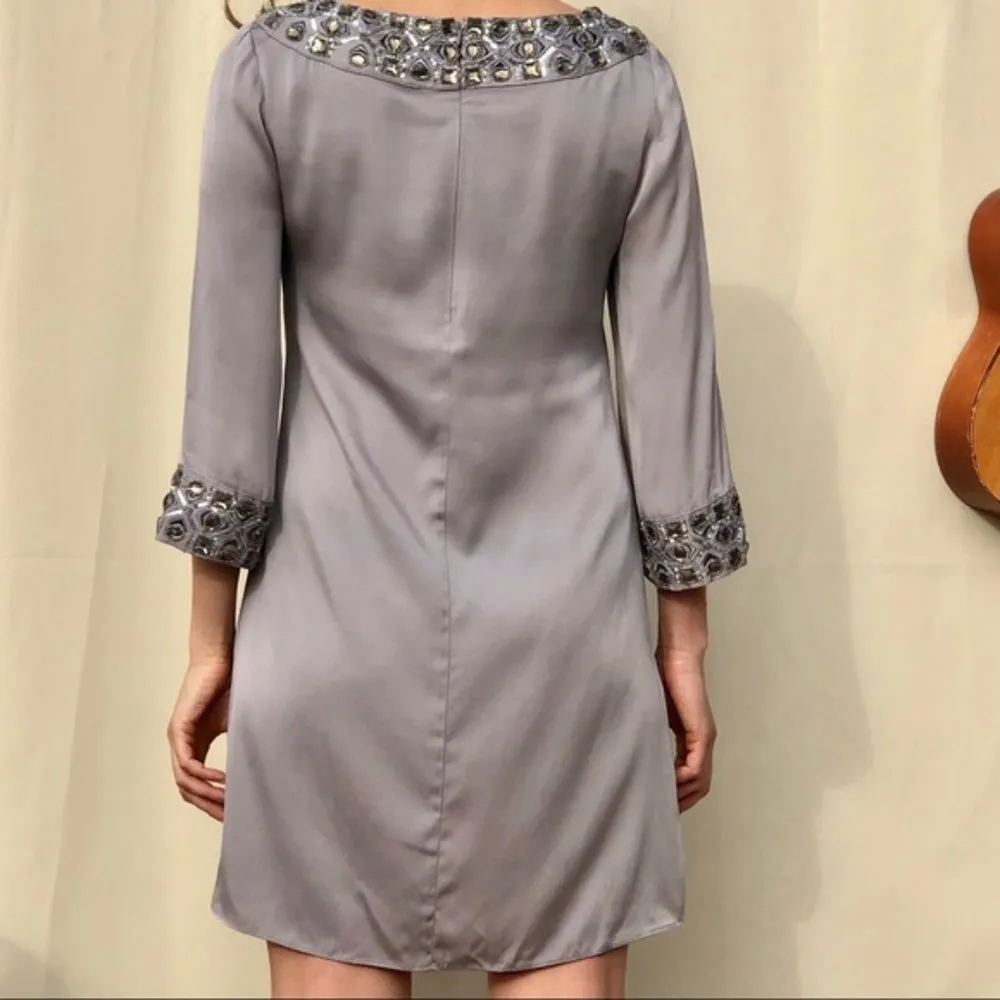 alice + olivia • Beaded Silk Tunic Dress jeweled grey silver kimono mini - Image 14