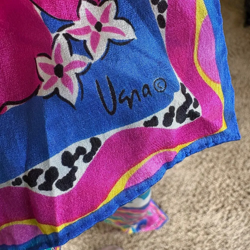 Vintage Ugra Colorful Parrot Tropical Scarf Pink Bright Summer Vacation - Image 4