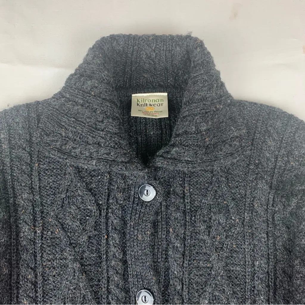 Kilronan Knitwear women's XL Gray wool knit cable long sweater Ireland - Image 5