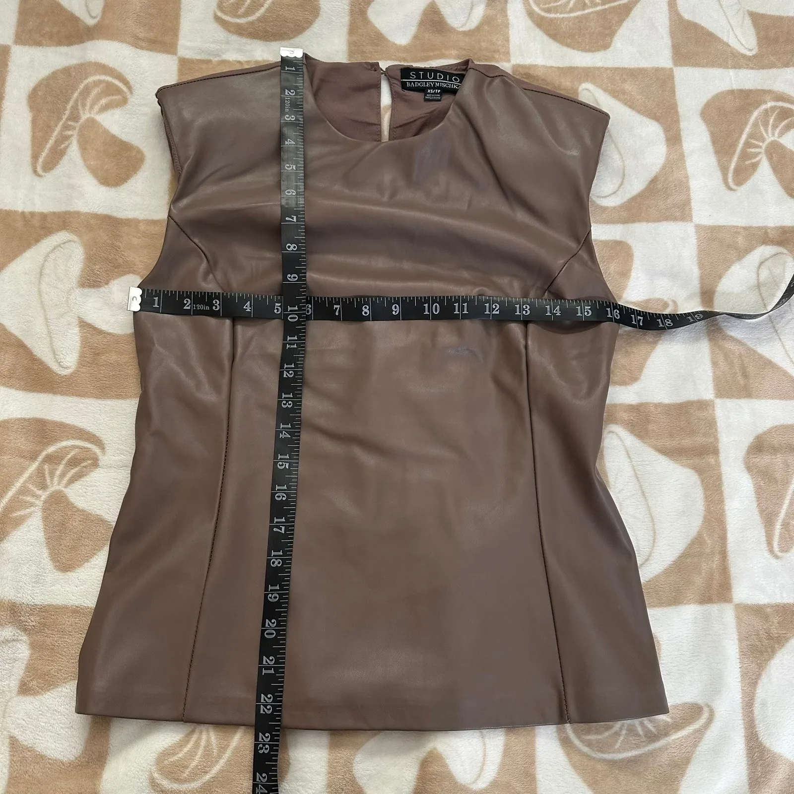 Studio Badgley Mischka | Faux‎ Leather Sleeveless Top Brown Vintage | Women's XS - Image 3