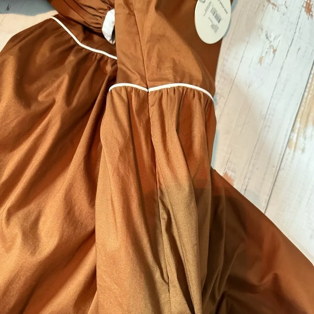 Staud Demi Tiered Cotton Blend Poplin Maxi Dress Tan White Size XS - Image 11