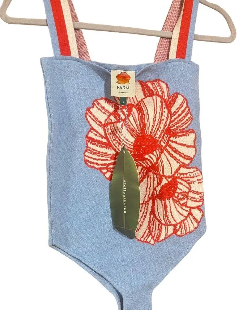 Farm Rio New  baby blue knitted body suit size S - Image 2