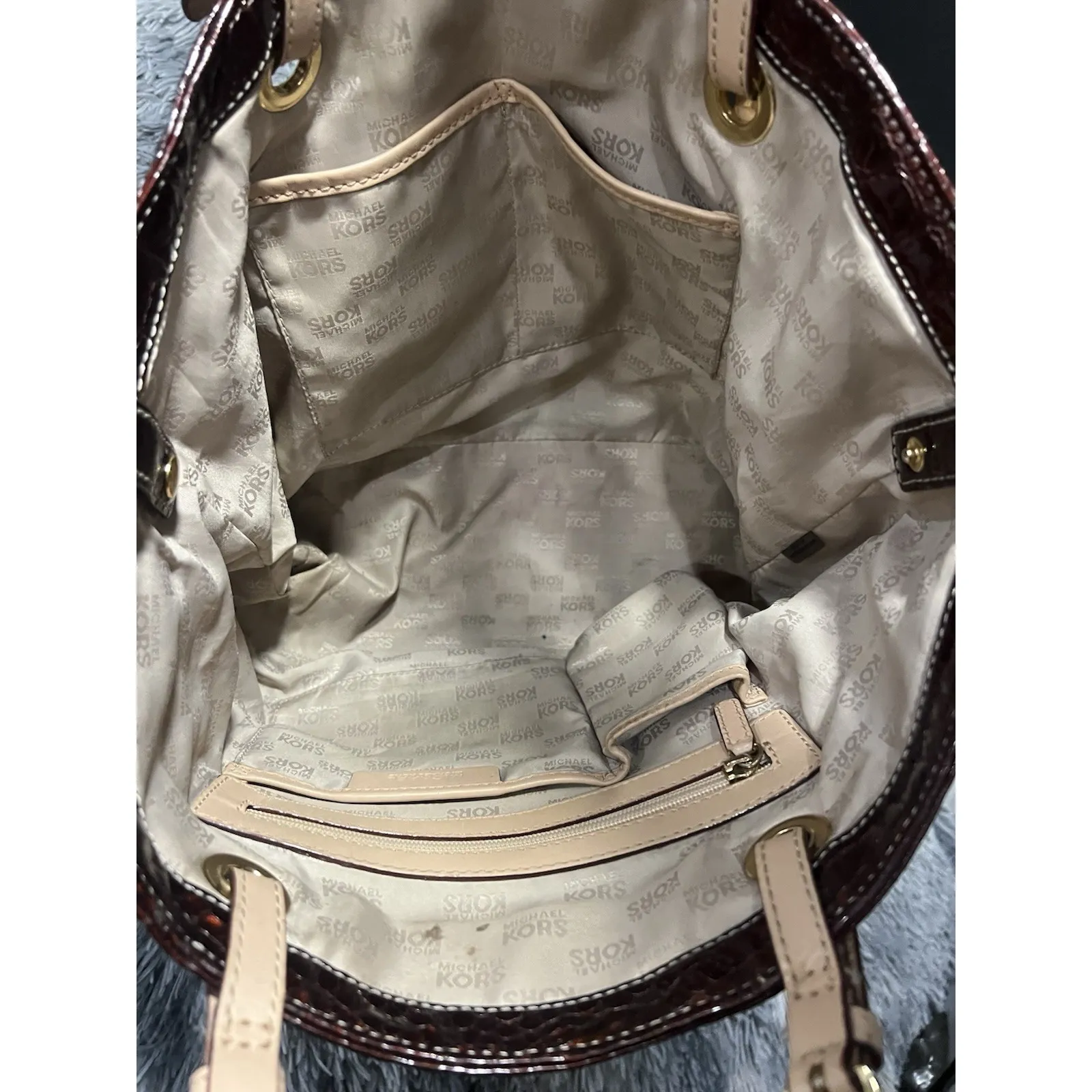 Michael Kors Embossed Leather Bag . Well Loved, Still Has A Lot Of Life Left . - Image 7