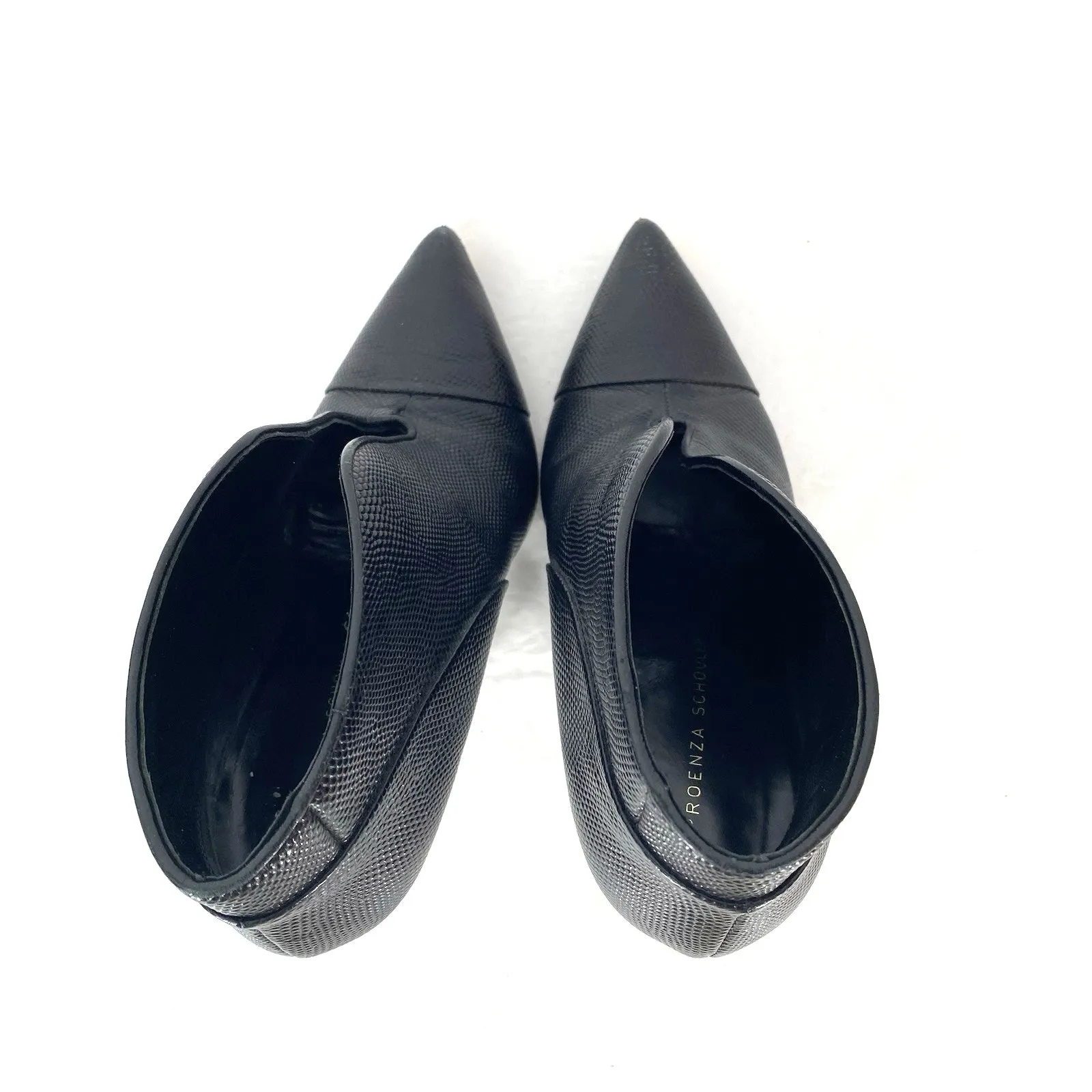 Proenza Shouler Embossed Black Leather V Cut Pump High Heel Booties Size 38 - Image 3