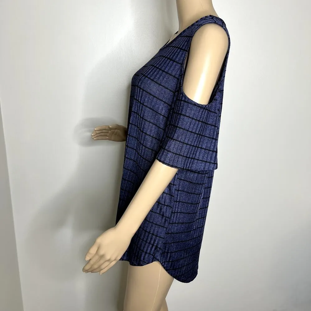 Apt. 9  Blue Ribbed Cold Shoulder Top - Image 2