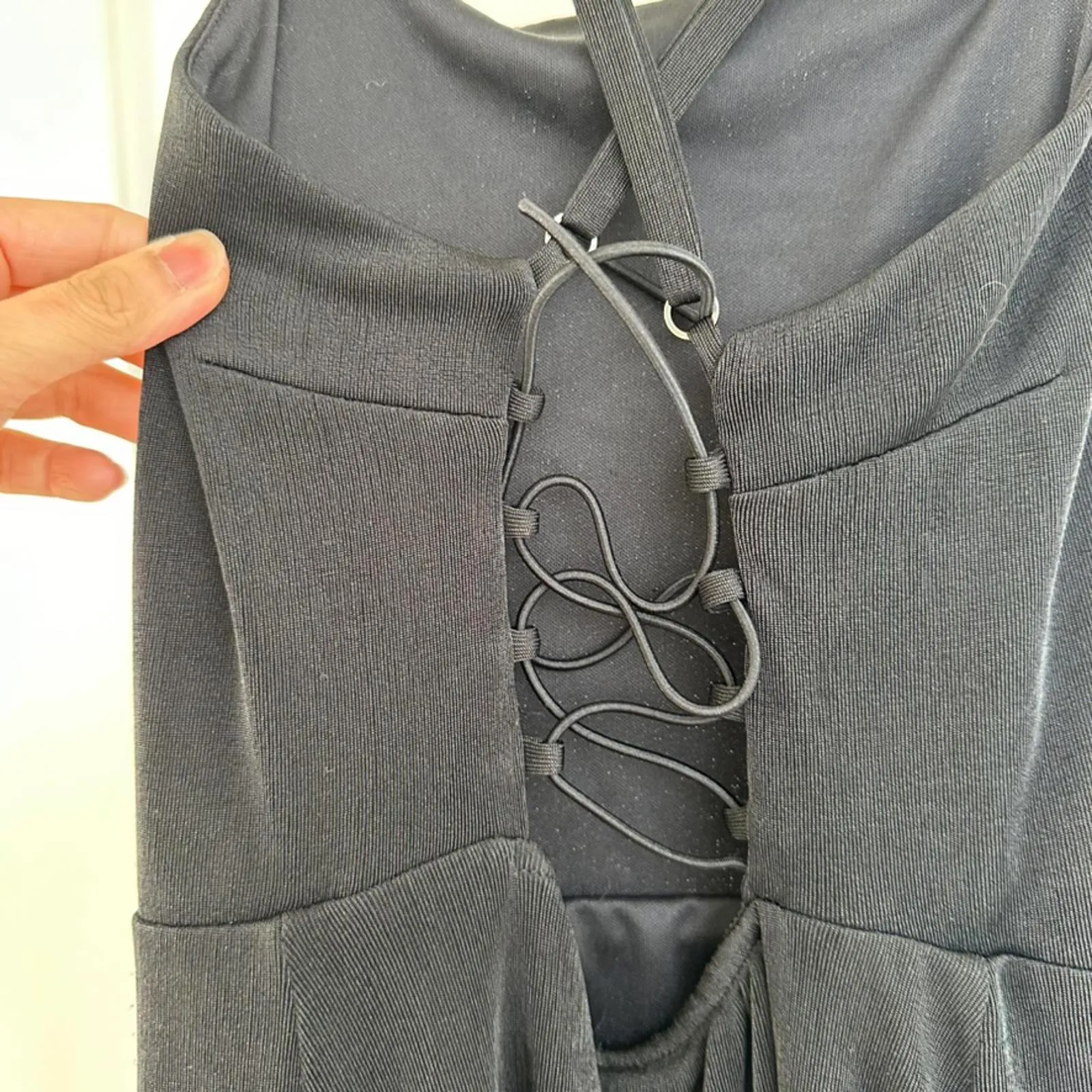 Wild Fable Lace Up Crisscross Back Side Slit Bodycon Maxi Midi Dress Black XS - Image 5