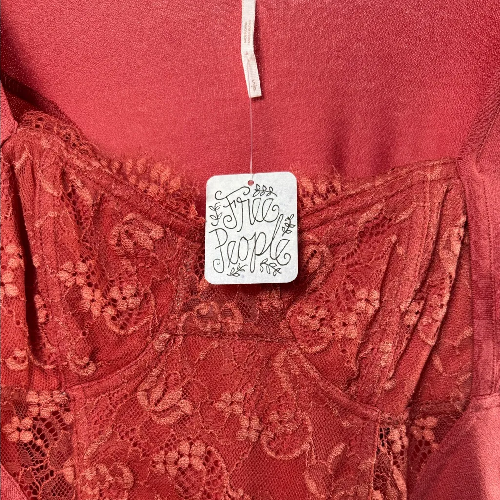 NWT Free People‎ Long Sleeve Lace Trim Blouse in Rose Size Small - Image 3