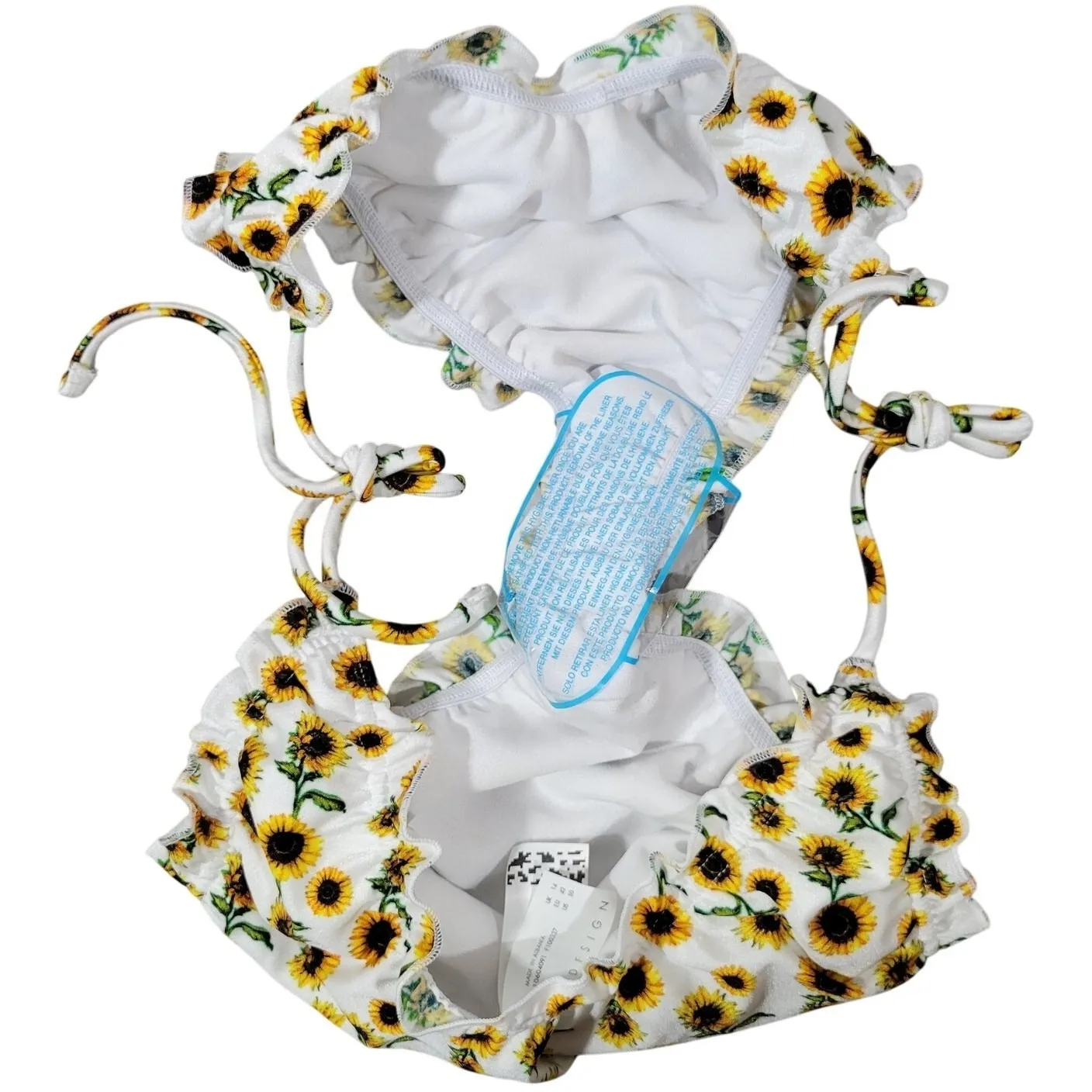 ASOS Design‎ Sunflower Print Flutter Edge Bikini Bottoms White Yellow Size US 10 - Image 9