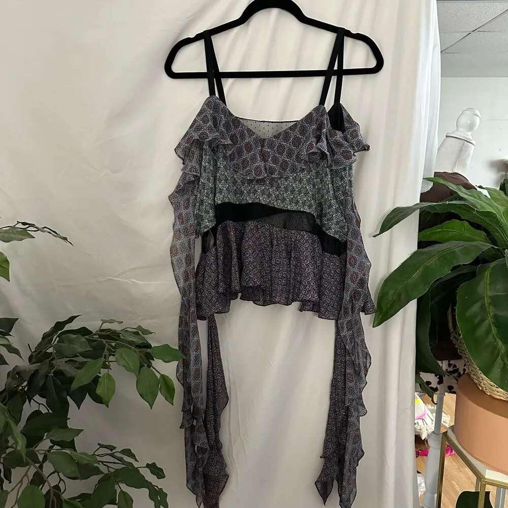 Cinq à Sept Cinq a sept Tiered Asymmetric Cami Boho Top Gray Size Small - Image 2