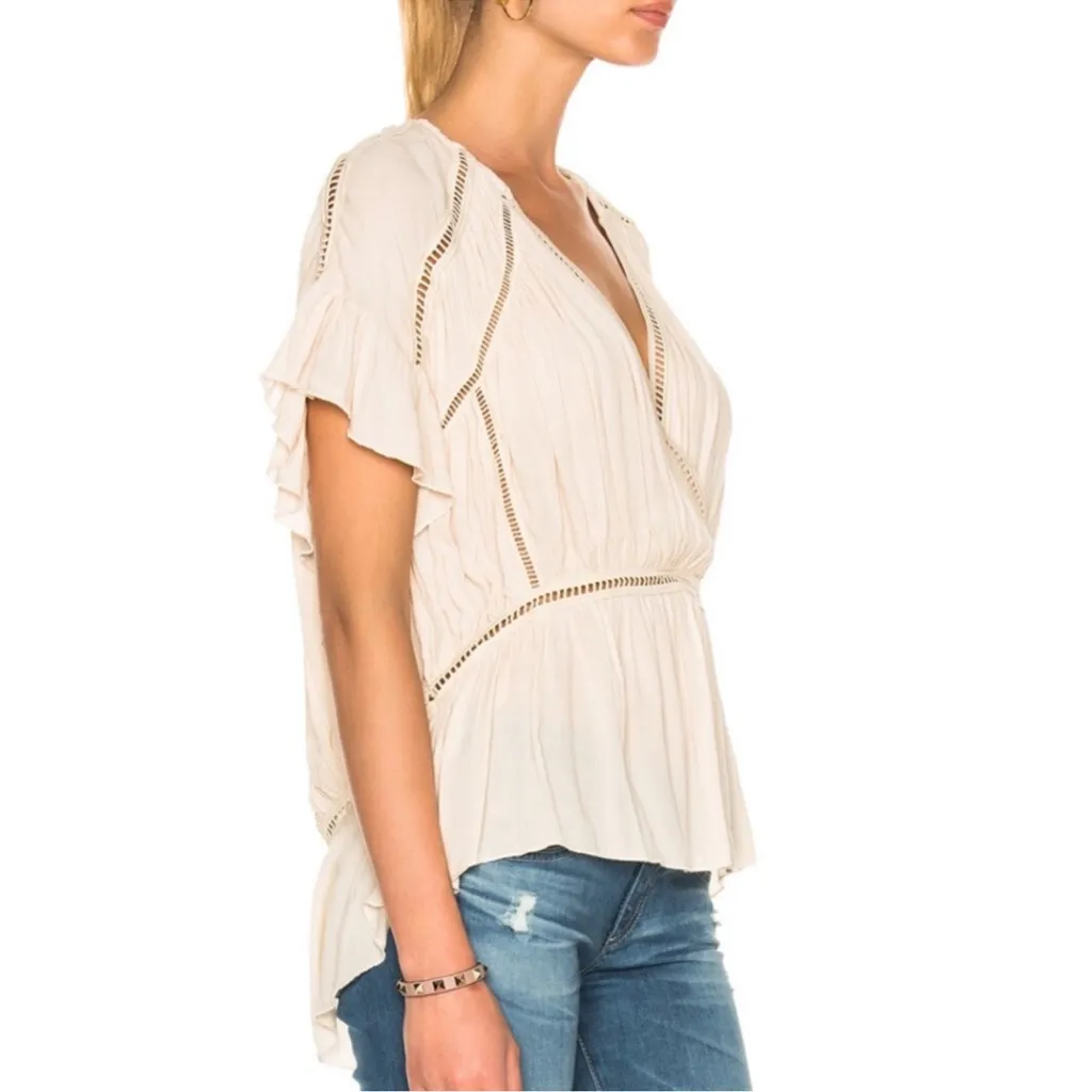 IRO Paris Lesly Blouse Cream Surplice Y2K White Top Lattice Casual $280 Size 42 - Image 3