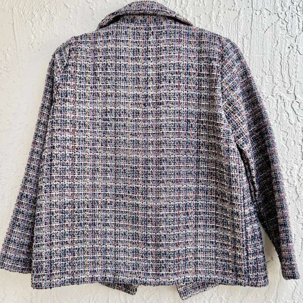Bimba Y Lola Tweed Long Sleeve Asymmetrical Button Blazer Jacket Multi Women's M Blue Size M - Image 2