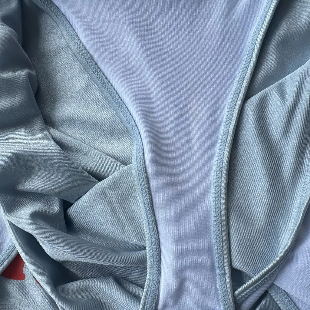 Forever 21 Amour Shimmer High Leg One Piece Swimsuit Blue/Orange Low Scoop Back - Image 10