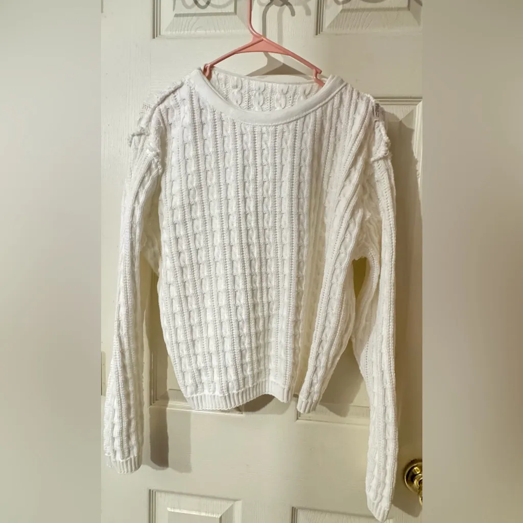 L.L. Bean Women's Cream Cable Knit Sweater Size L - Image 3