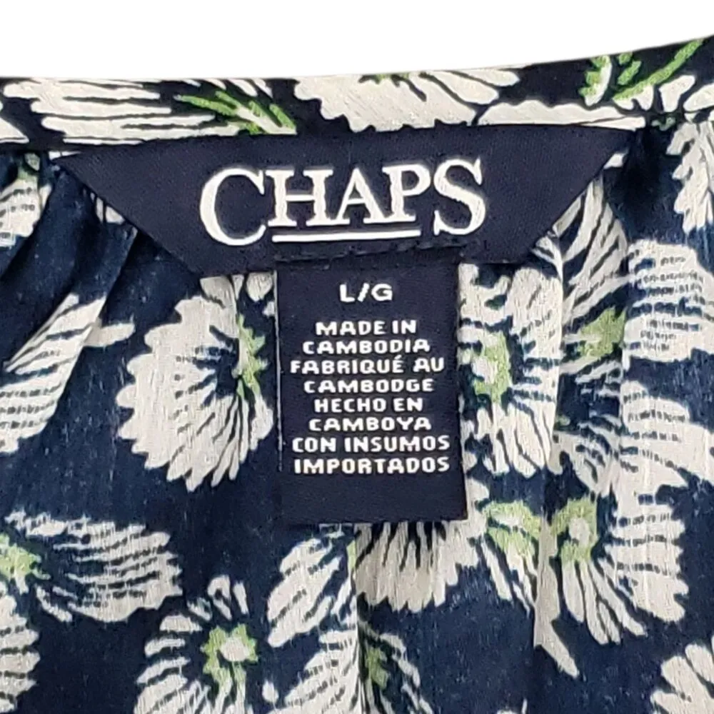 Chaps Women Long Sleeve Navy, White, & Green Floral Blouse Large - Image 5