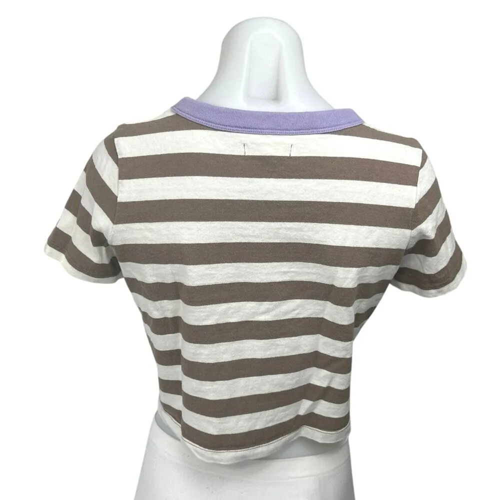 Madewell Women's Green White Striped Short Sleeve Crop Tee T-shirt  Top Size XS - Image 2