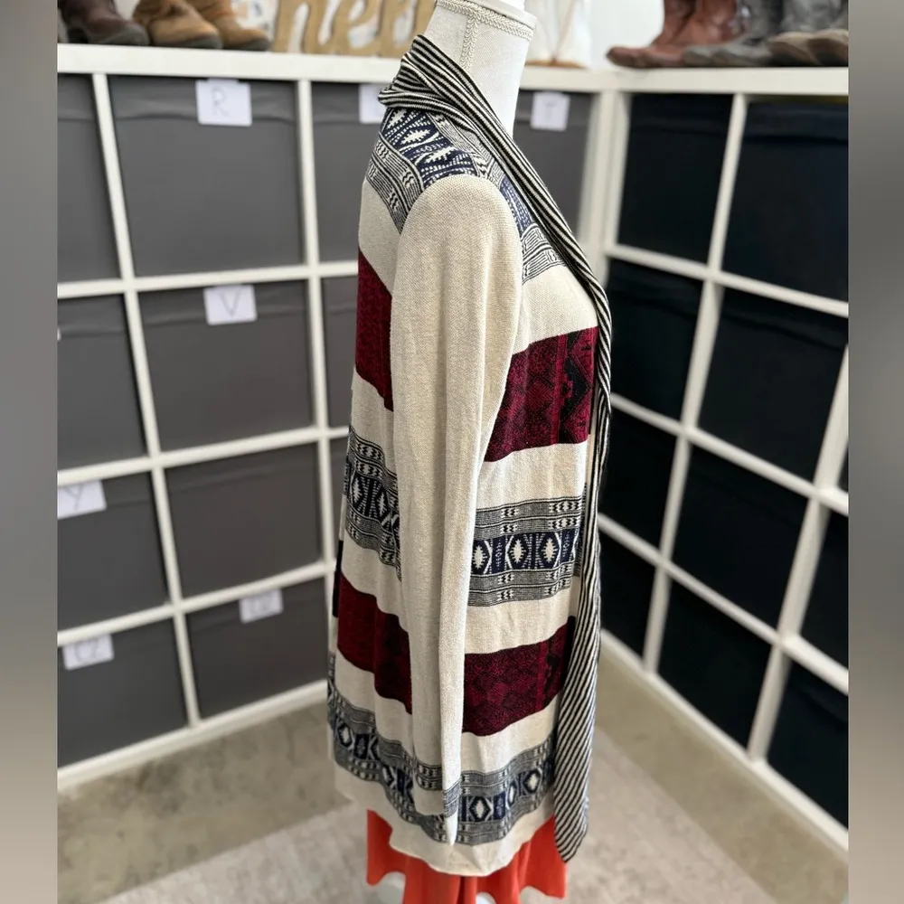 Belldini Western Southwestern Aztec Patterned Long Cardigan Sweater Black Size XL - Image 4