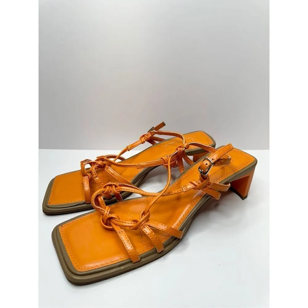 TOPSHOP Sandals Womens Size 7 Orange Nina Strippy Square Open Toe‎ Heels New - Image 4