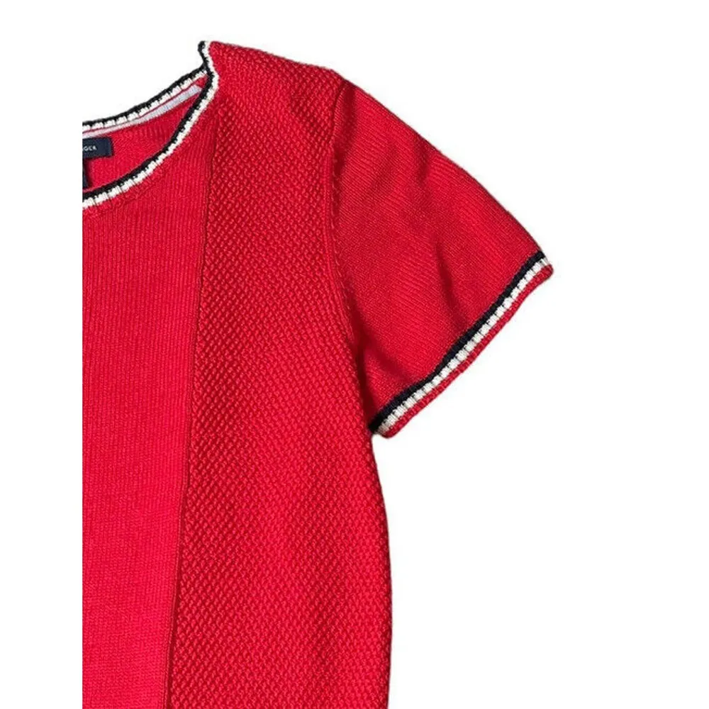 Tommy Hilfiger Womens Red White Blue Short Sleeve Tie Belt Sweater Dress Size M - Image 3