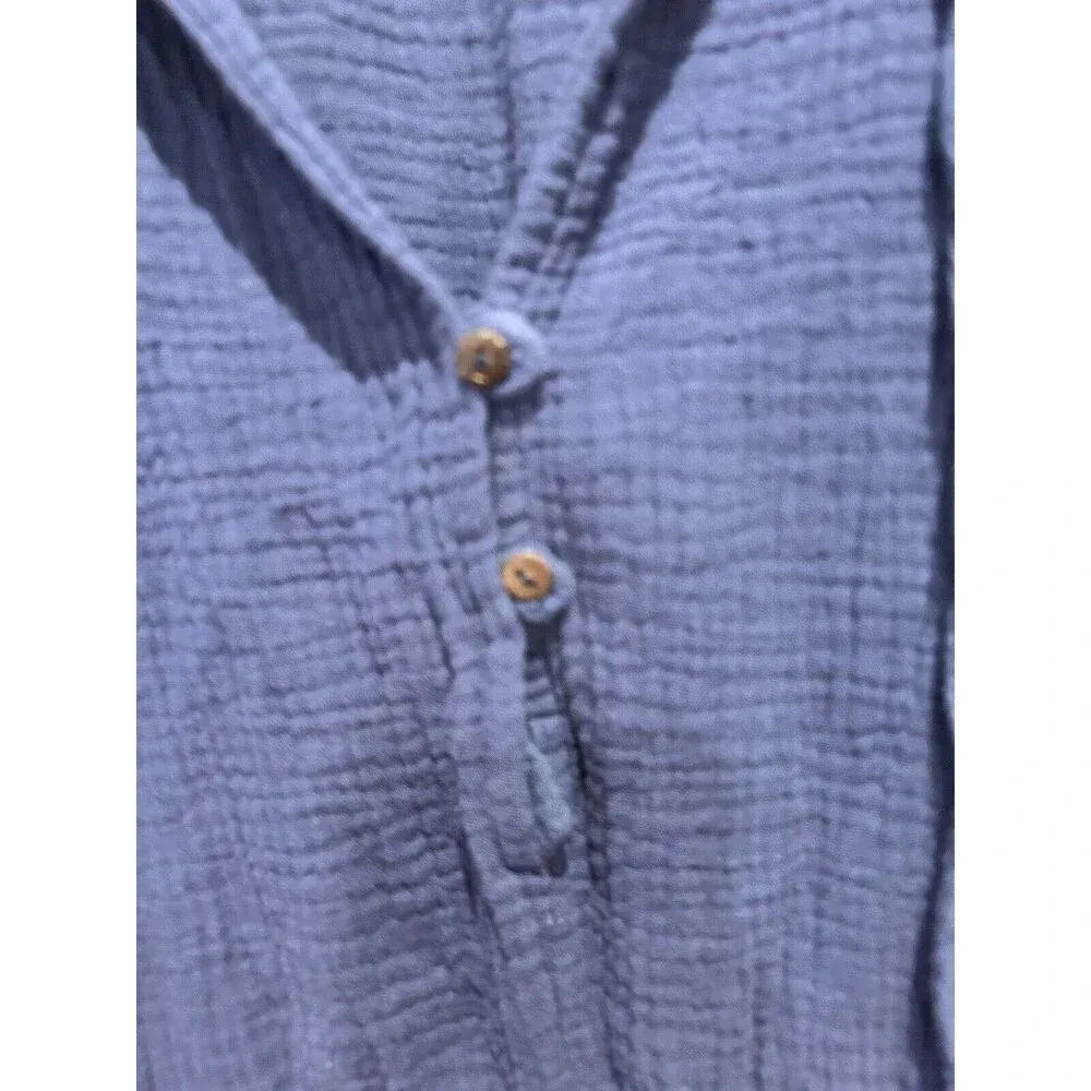 Knox Rose Navy Double Cotton Gauze Short Sleeve V-Neck Tassel Romper‎ Size Large - Image 4