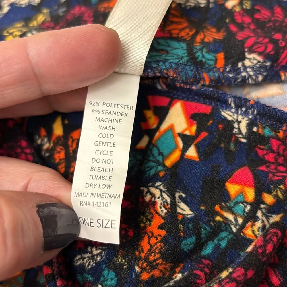 OS One Size Leggings Colorful Abstract Print Navy Blue Orange Pink - Image 9