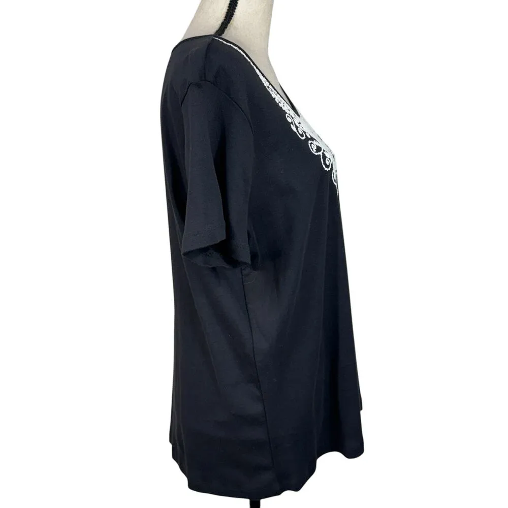 Laura Scott X-Large Caviar Beads Tee Shirt Top Stretch Short Sleeves Black Onyx - Image 3