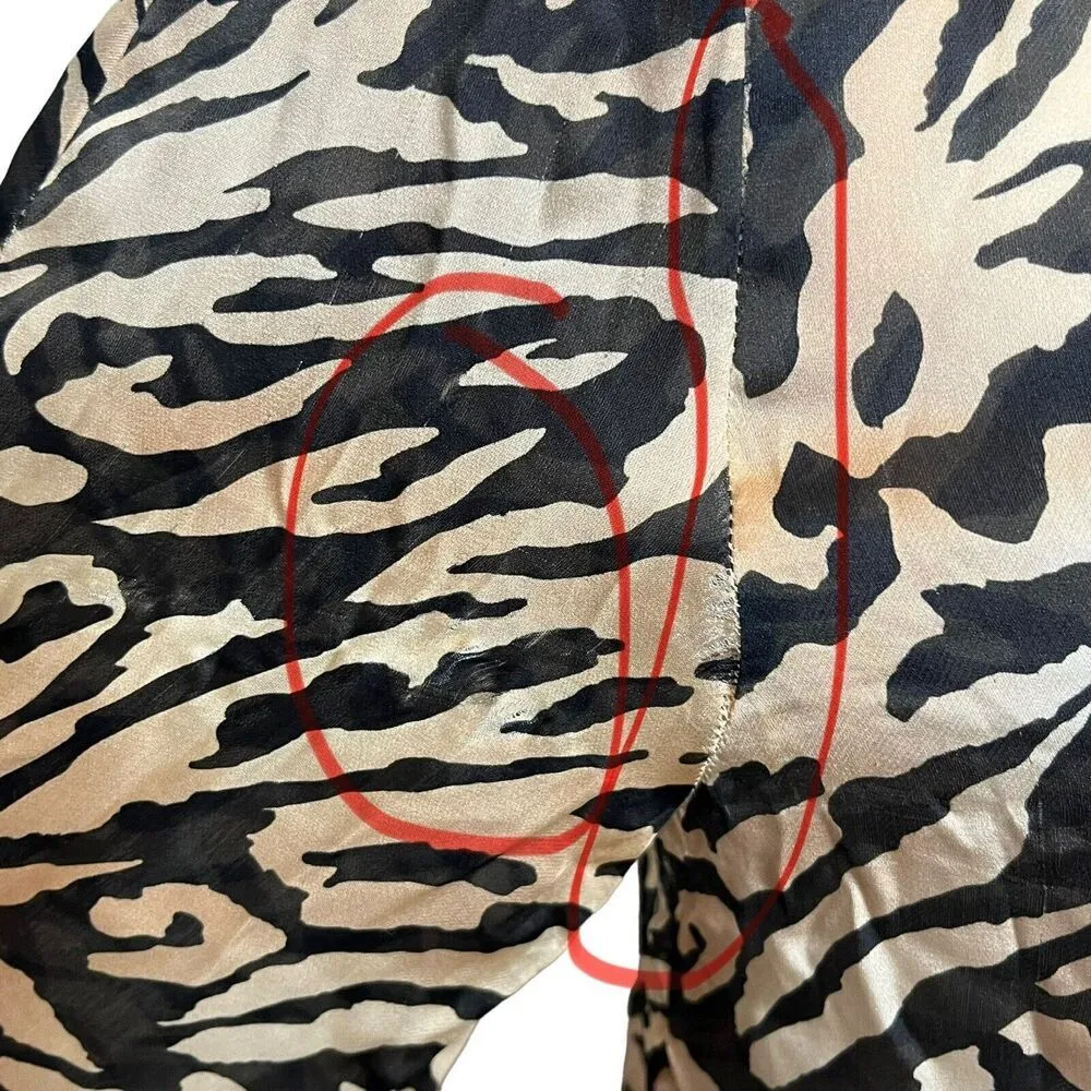 Fleur du Mal Black Tiger print Silk chiffon Wrap Blouse Animal Print HEAVY FLAW Brown Size XS - Image 13