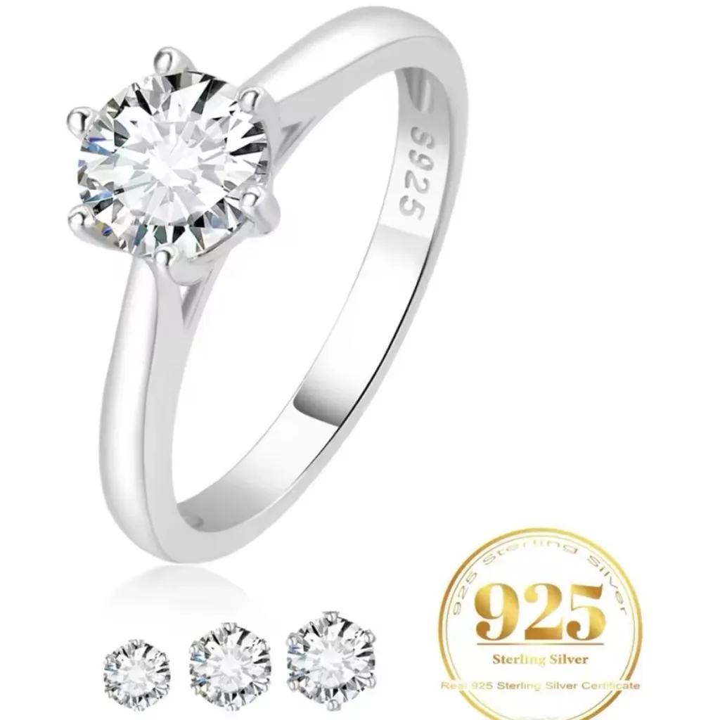 1Ct Solitaire Platinum 925‎ Simulated Diamond Engagement Wedding Ring, Size 8 - Image 2
