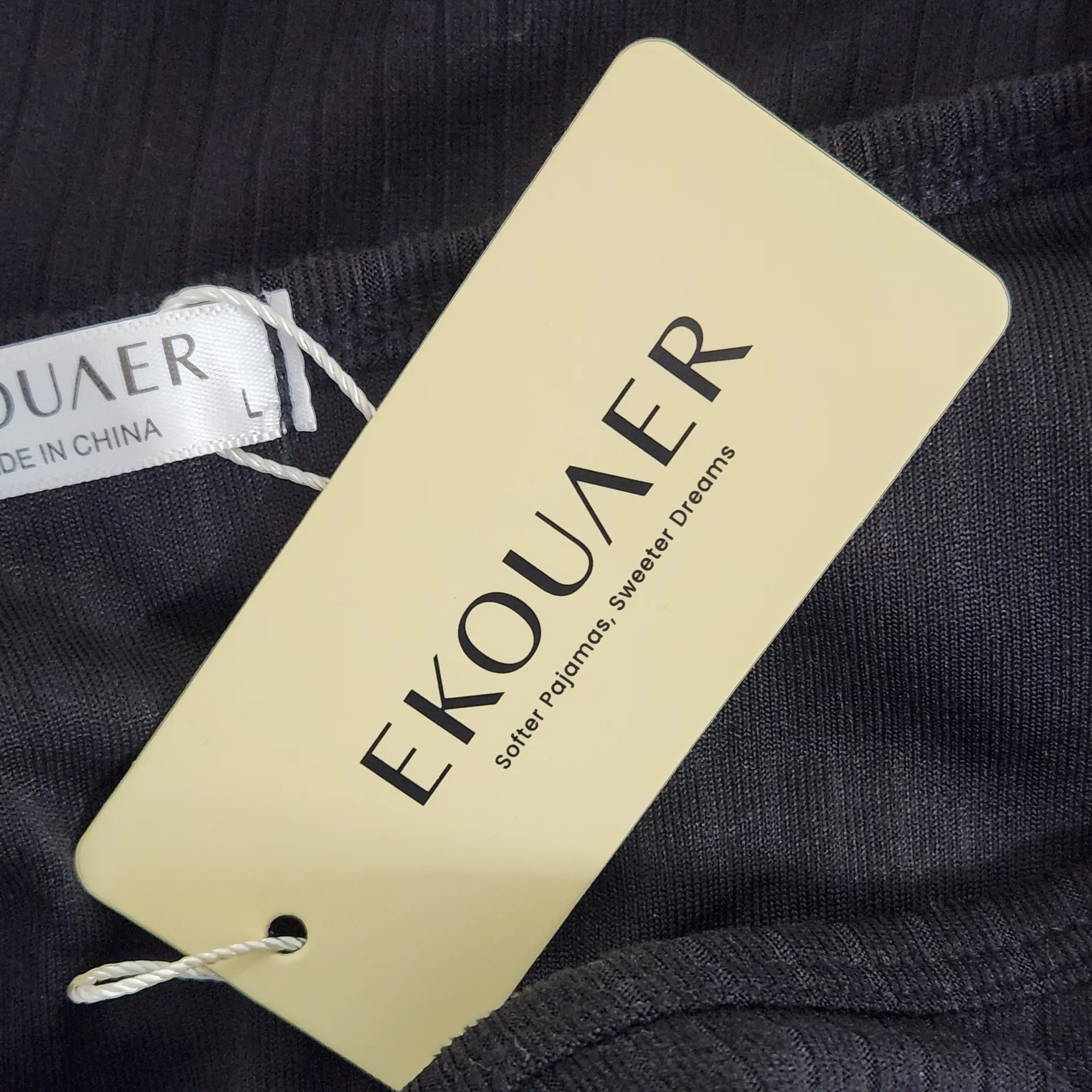 Ekouaer Black Long Sleeve Ribbed Knit Pajama Set NWT Sz Large Black Matching Set - Image 10