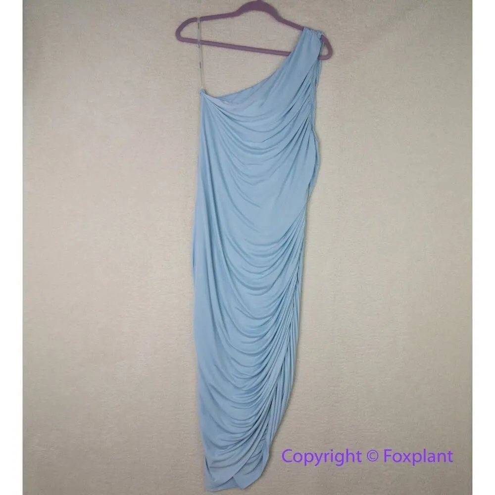 Eloquii Ruched One Shoulder Dress skyride blue ruched asymmetrical midi, size 16 - Image 6