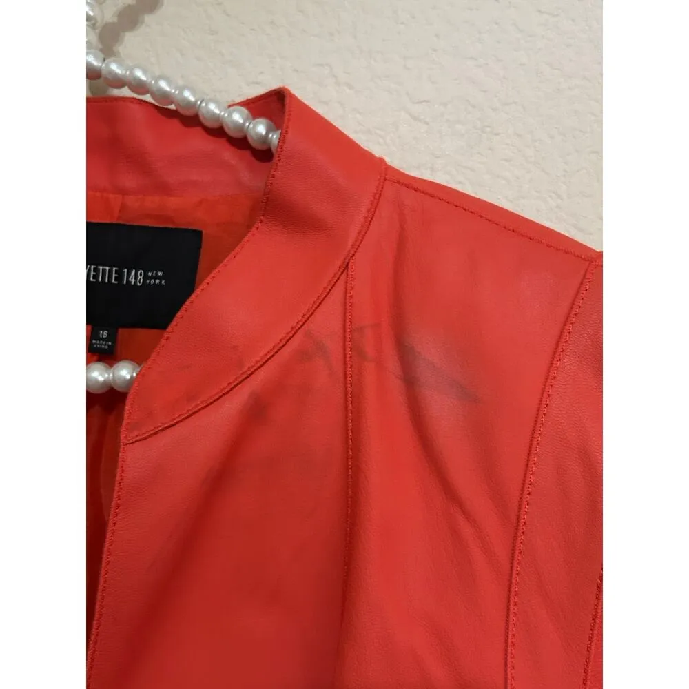 Lafayette 148 Leather Jacket Women's Size 16 Orange Moto Coat Spring Autumn FLAW - Image 5