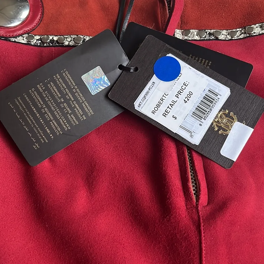 🆕 Roberto Cavalli | | Red Suede Mini Skirt Silver Buttons Snake Size 38 IT - Image 8