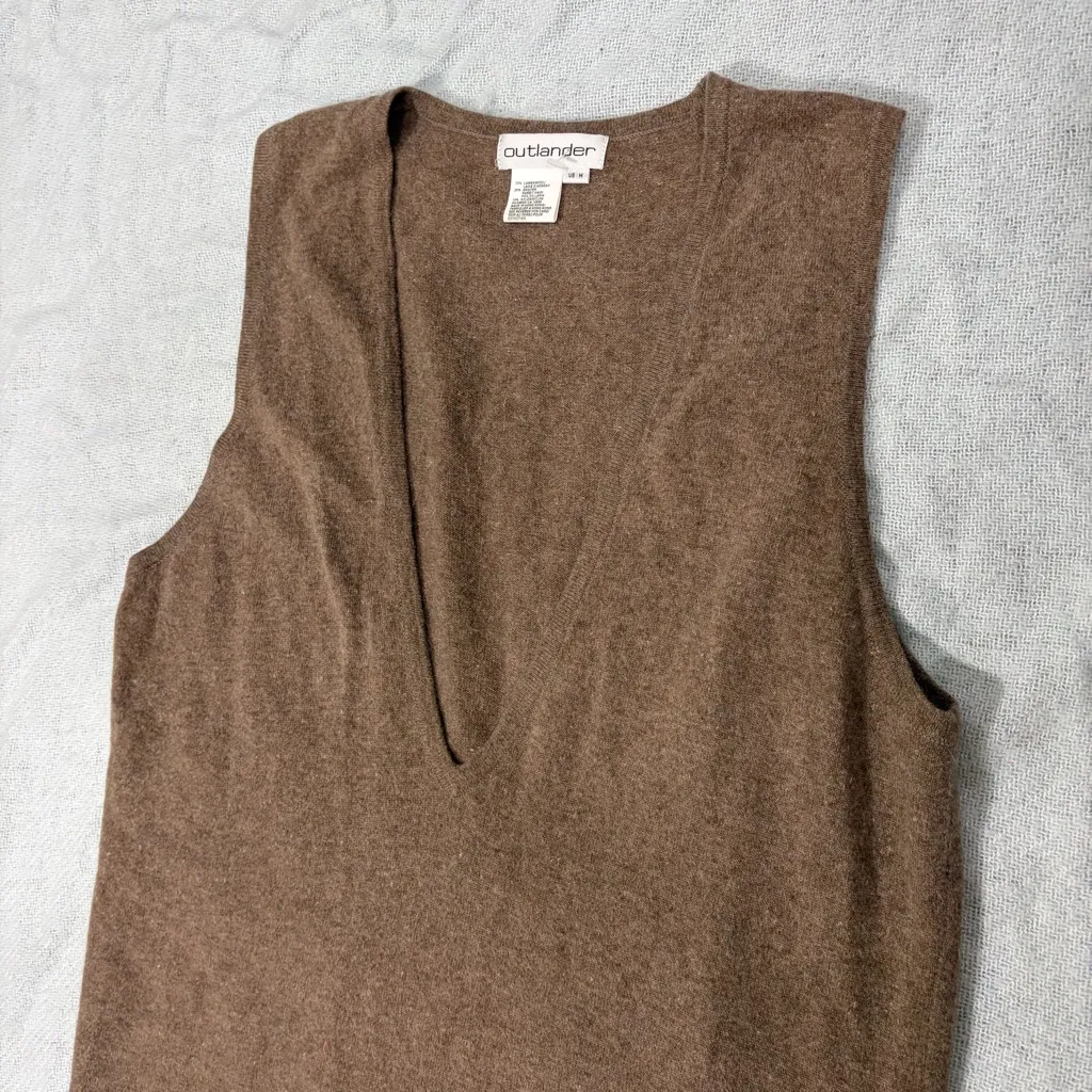 Outlander Sleeveless Low V Neck Lambwool Rabbit Hair Knit Tunic Dress Sz M Brown Size M - Image 5