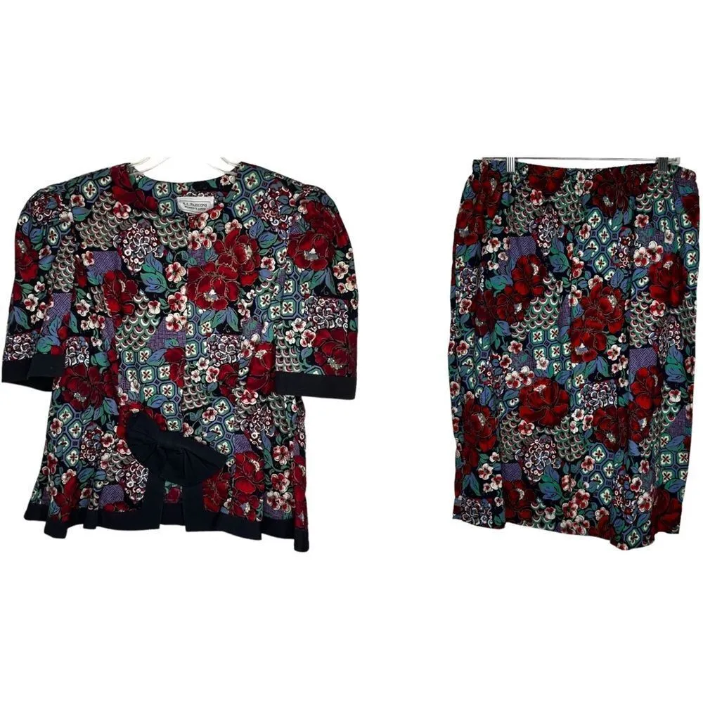 Vintage SL Fashions Floral Skirt‎ Set Red Size M - Image 2