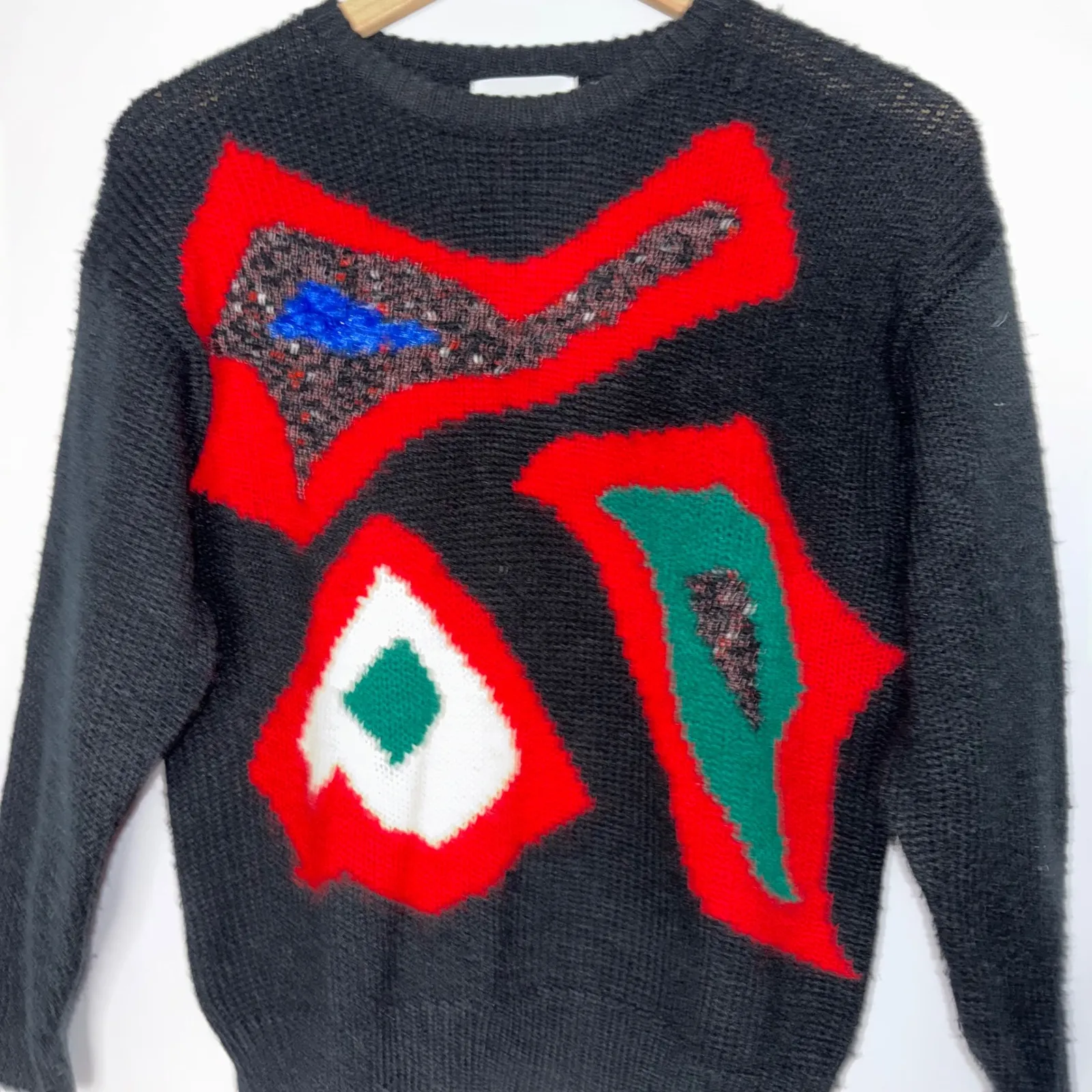 Vintage 80s Abstract Goth Academia F. R. Bentley Knit Sweater Crew Neck Size M - Image 2