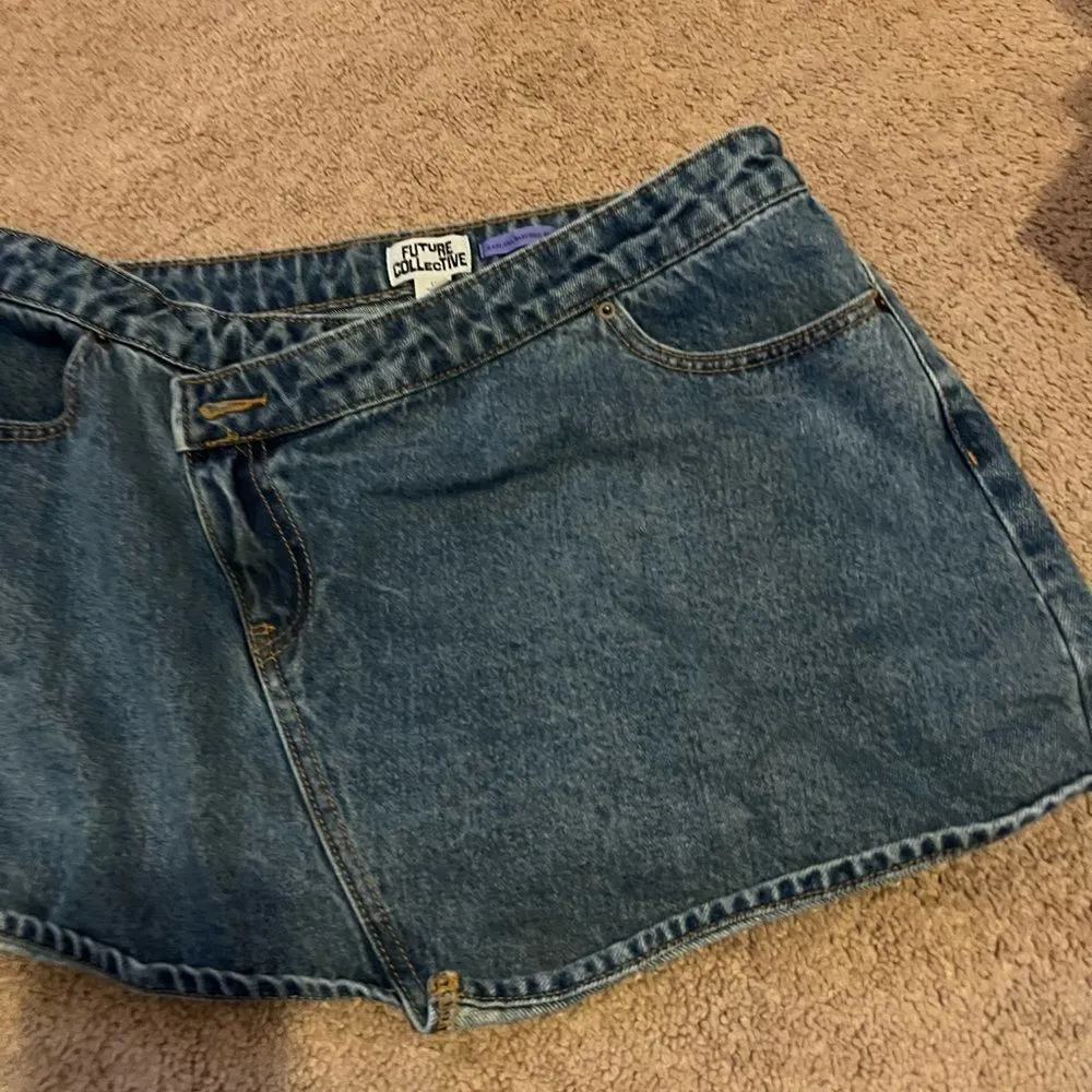 Future Collective Kahlana Barfield Brown Women's Asymmetrical Mini Jean Skirt 12 Blue - Image 9