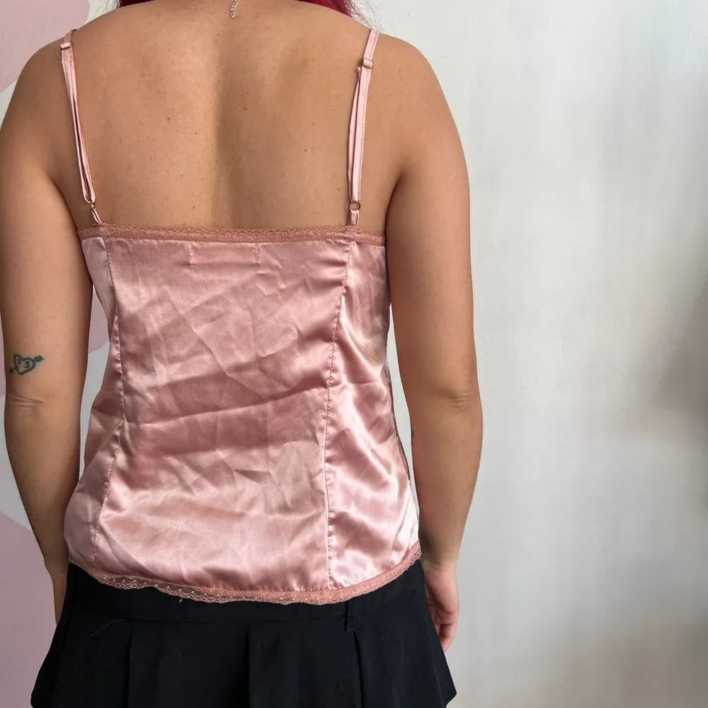 Pink Lace Trim‎ Cami Top, Romantic, Soft Grunge, Coquette, Kawaii, Retro Size M - Image 2