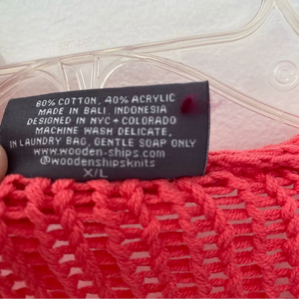 Wooden Ships Maui V-Neck Open Weave Pink Sweater size XL - Image 4