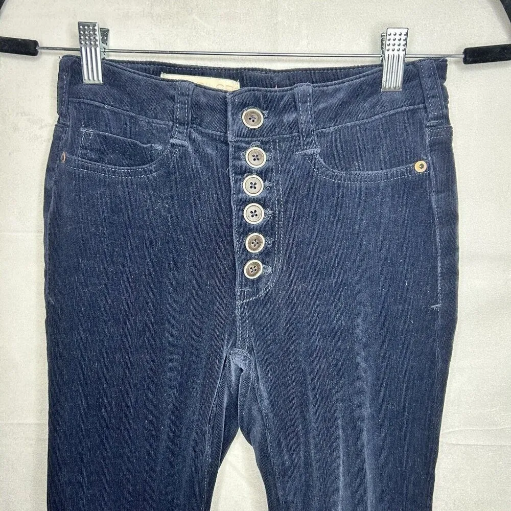 PILCRO Anthropologie Corduroy Pants Navy Blue Sz 25 Button-Fly High Rise Skinny - Image 2