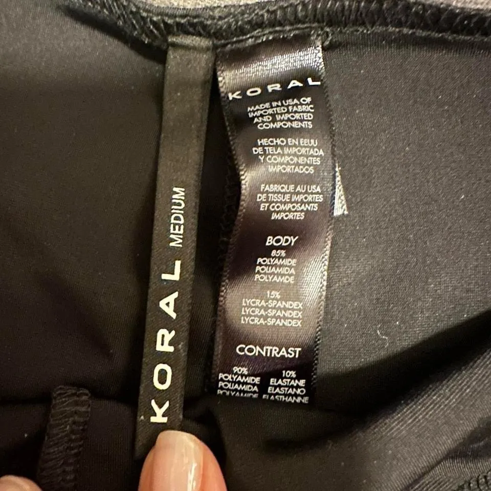 KORAL Liquid High Rise Leggings in black & gold w mesh moto panels Logo waist - Image 5