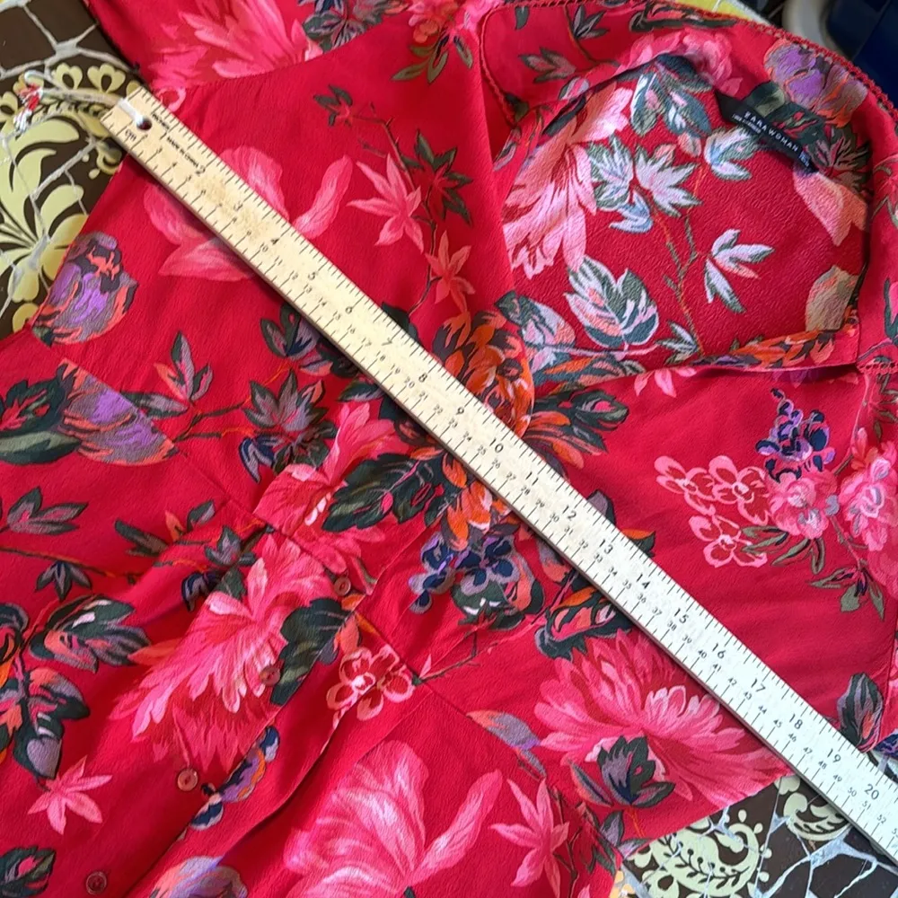 ZARA  RED FLORAL MINI DRESS SZ:M - Image 7