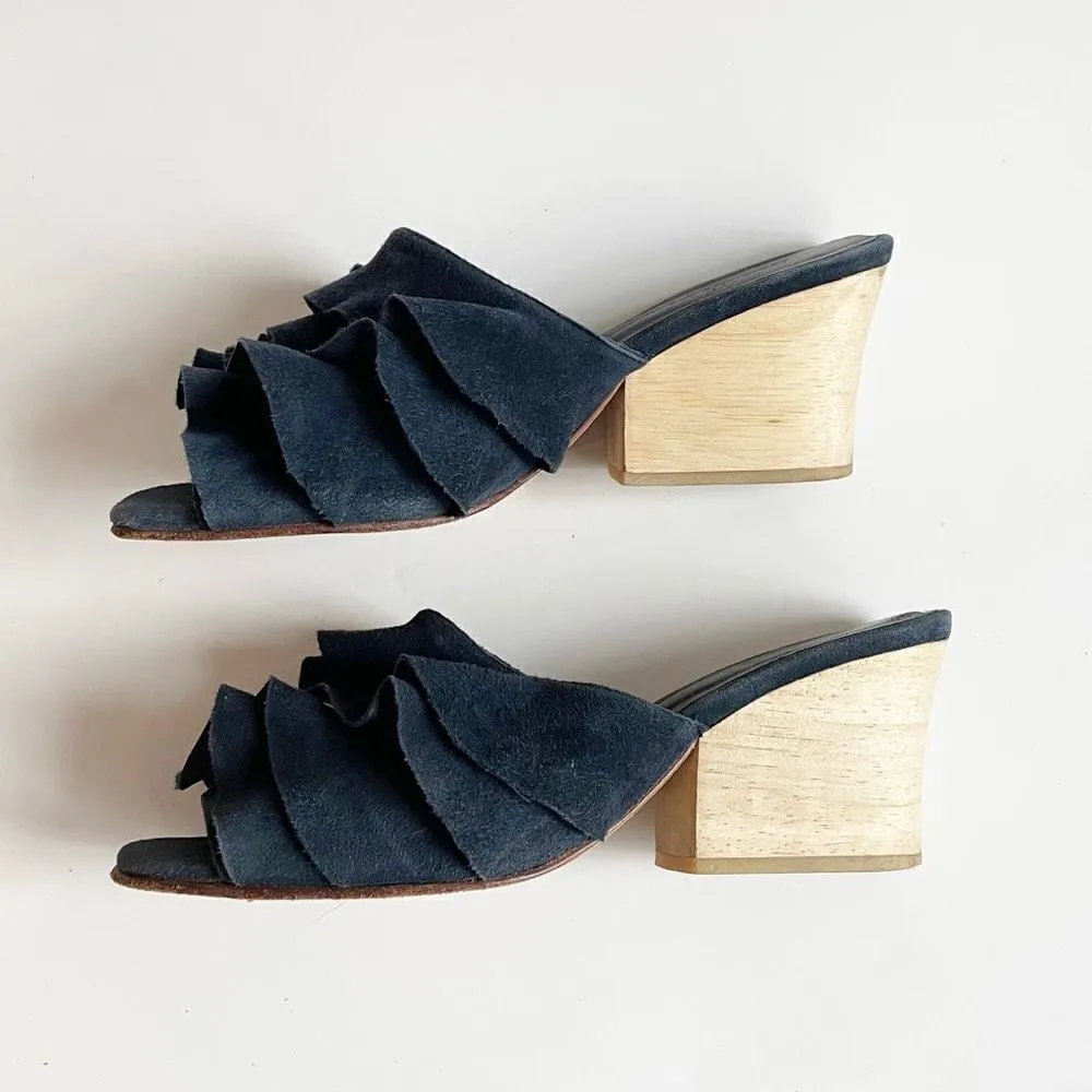 Creatures of Comfort Suede Ruffle Slide Sandals Heeled Size EU 37 Blue - Image 8