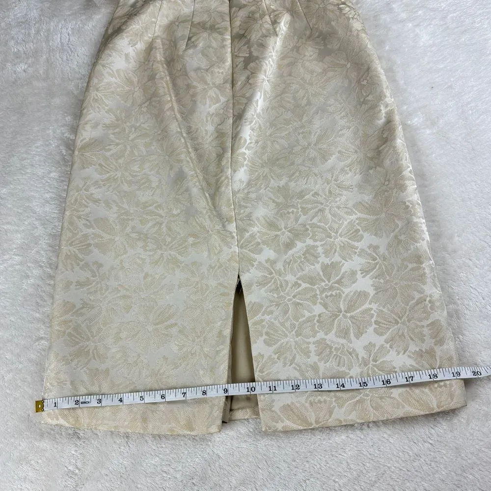 NEW Davids Bridal Pencil Skirt Size 6 Beige Floral Brocade Jacquard Lined Formal - Image 10