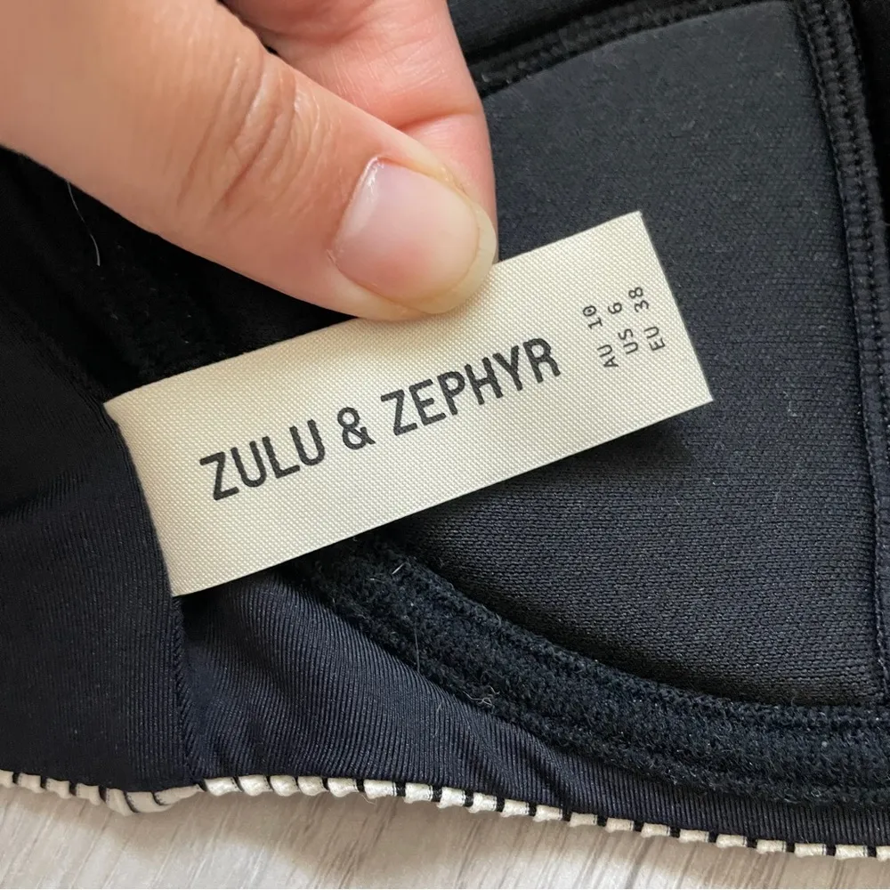 Zulu & Zephyr Balconette Stripe Swim Bikini Top Black/White (US 6) strapless Black - Image 2